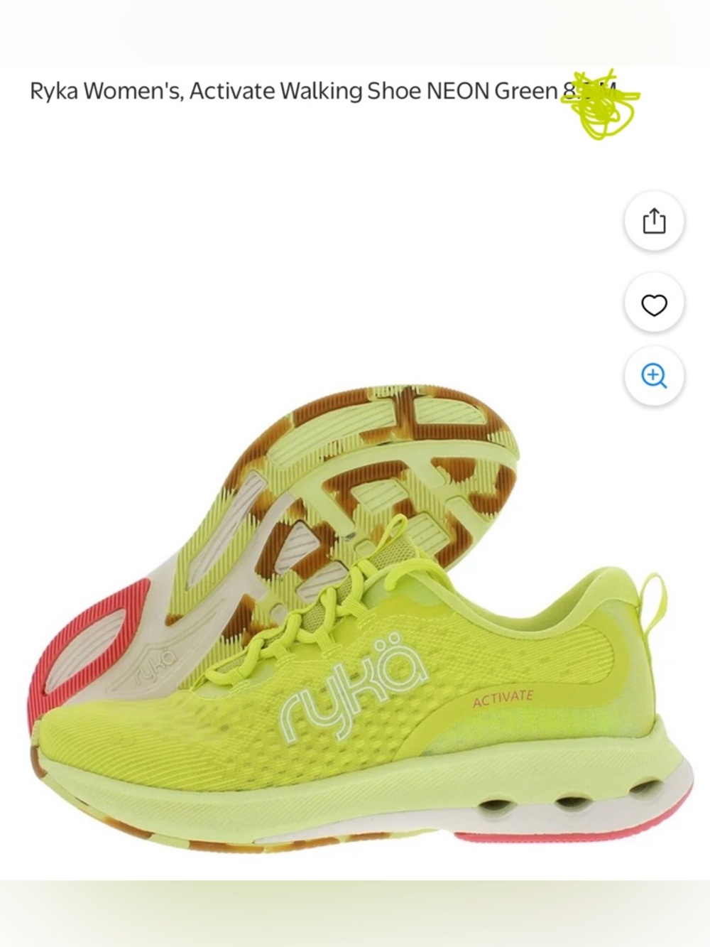 Ryka Neon Green Women's Activate Lightweight Walking Shoes